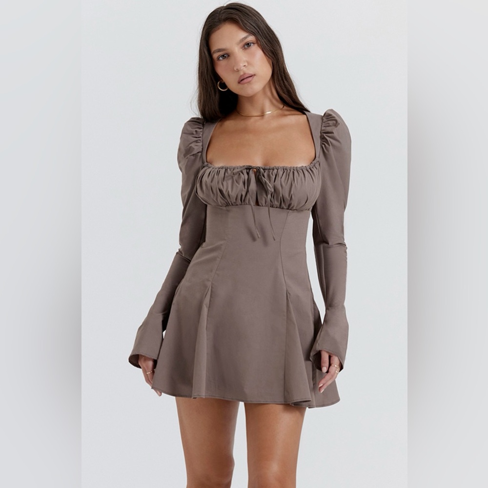 House of CB Carlina Mocha Long Sleeve Mini Dress - Picture 1 of 8